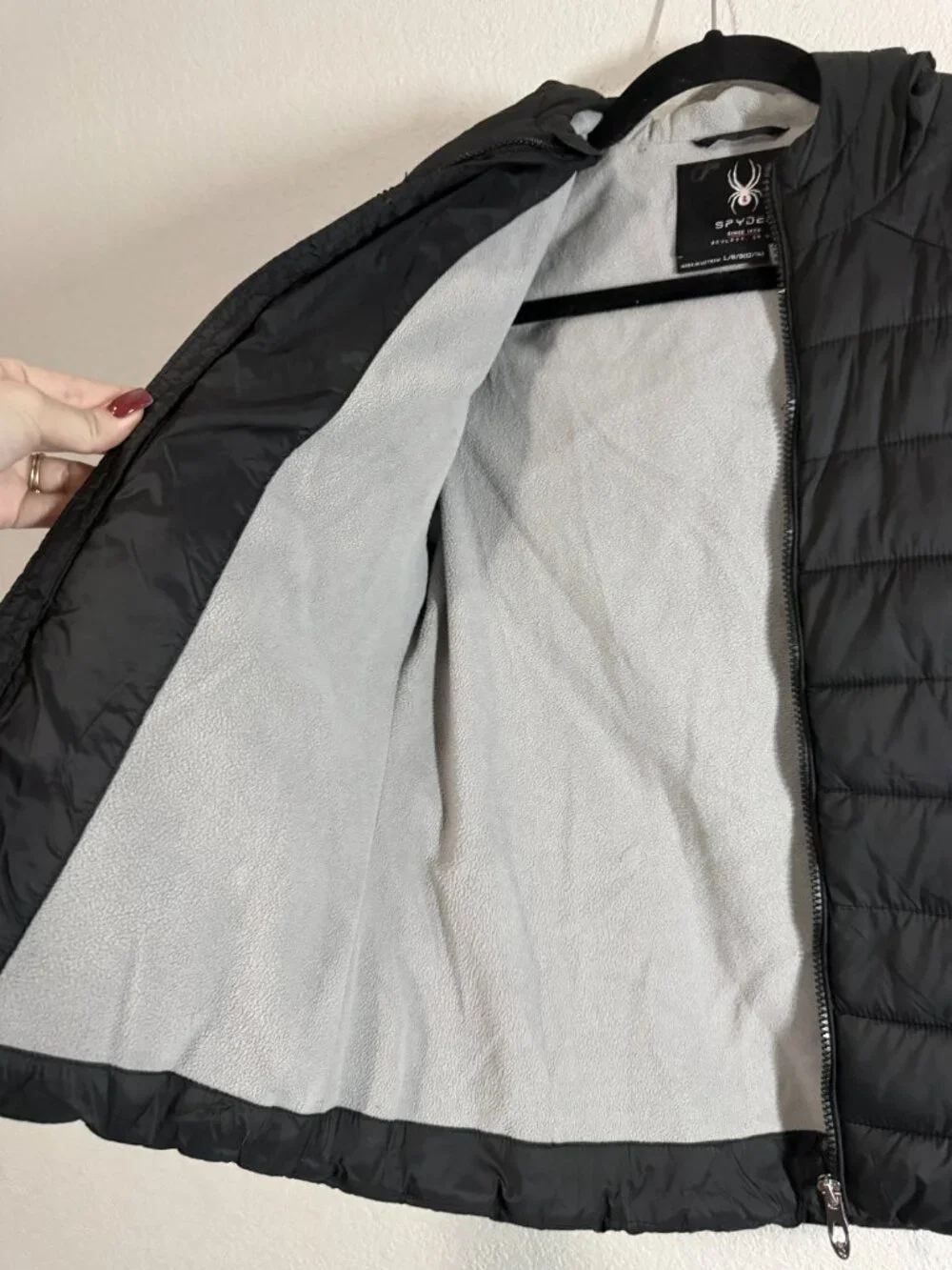 Spyder Girls Black Puffer Jacket – Fleece Lined with Hood – Size L (12/14)